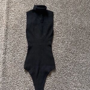 Express XXS Black Mock Neck Open Back Sleeveless Bodysuit (Body Contour Line)
